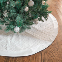 Luxe Faux Fur Plaid Christmas Tree Skirt with Velvet Trim - 60